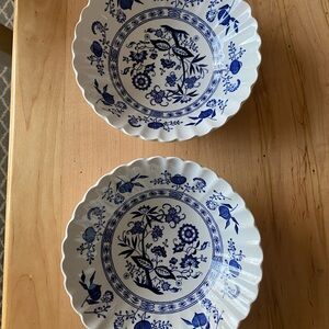 Elegant Blue and White Floral Dinnerware Bowls 6.5 in salad/soup/cereal